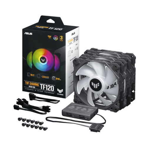 Asus TUF Gaming TF120 ARGB Black – 120mm Cabinet Fan with ARGB Controller (Triple Pack)